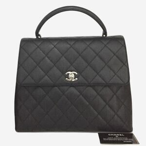 Vintage Authentic Chanel Caviar Kelly Handbag with Silver Hardware